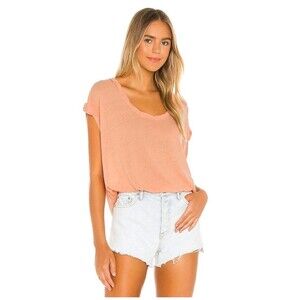 Free People We The Free Under The Sun Tee Peach Pit Burnout T-Shirt Beachy Boho